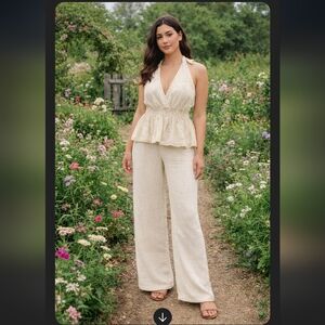 Cream Halter Peplum Top